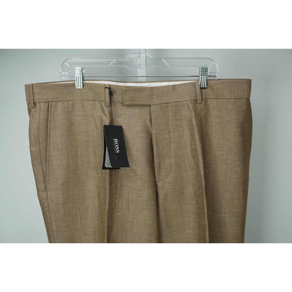 Hugo Boss Parker Wool Linen Brown Mens Dress Pants Sz 58 Brand New